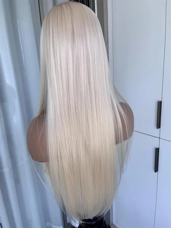 Aisom Silver and White 613 13x4 Lace Front Wig - 24 Inch Straight Hair Synthetic Wig