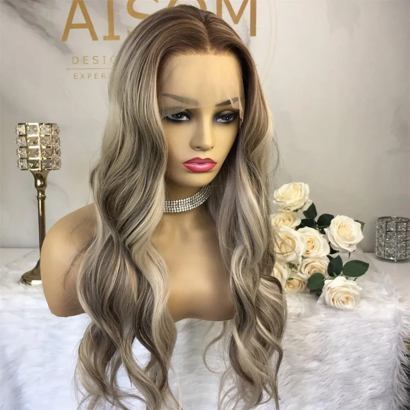 Aisom Highligh Ash Blonde Platinum Wave 13x4 Lace Front Wig for Women 24 inch
