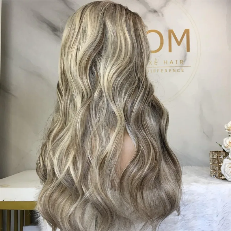 Aisom Highligh Ash Blonde Platinum Wave 13x4 Lace Front Wig for Women 24 inch