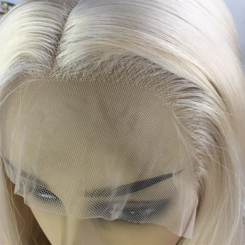 Aisom Silver and White 613 13x4 Lace Front Wig - 24 Inch Straight Hair Synthetic Wig