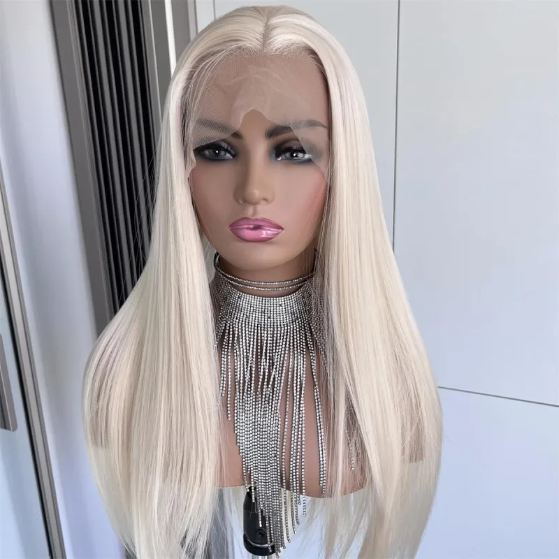 Aisom Silver and White 613 13x4 Lace Front Wig - 24 Inch Straight Hair Synthetic Wig