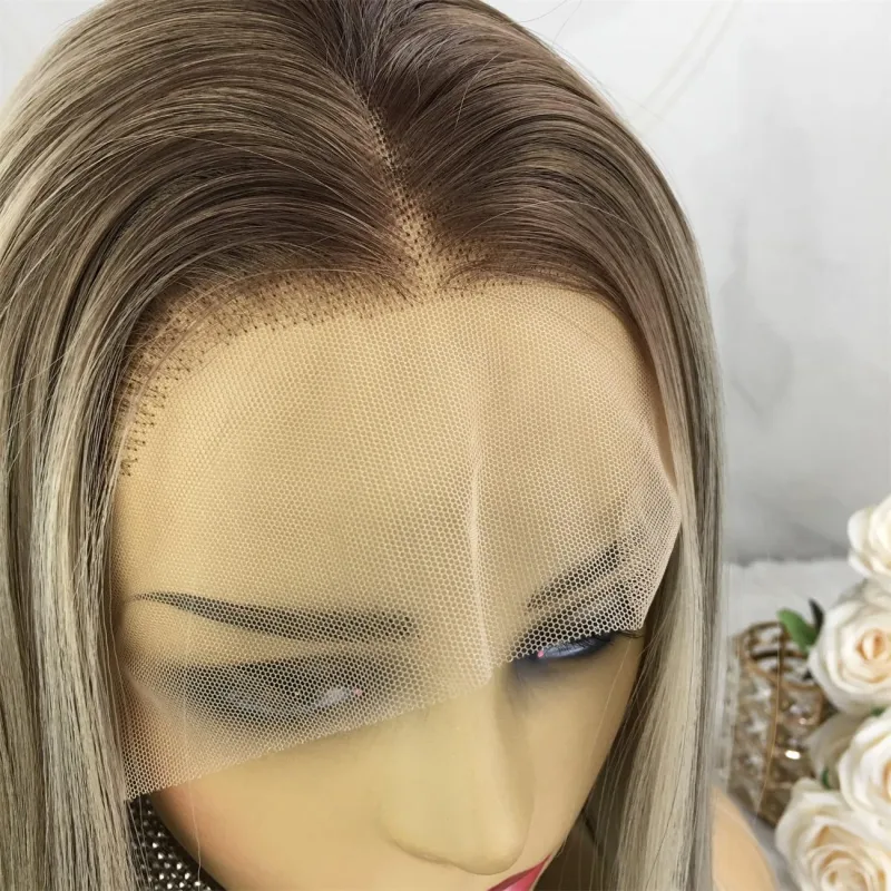 Aisom Highligh Ash Blonde Platinum Wave 13x4 Lace Front Wig for Women 24 inch