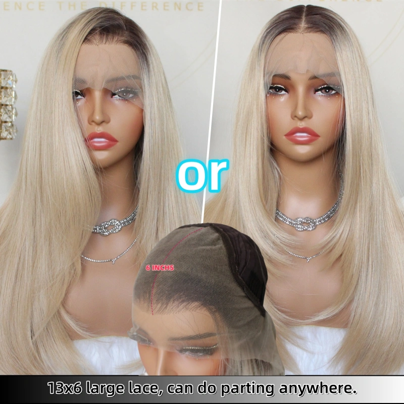 Aisom Ombre Blonde Wig 13x6 Lace Front Wig with Brown Root Pre Plucked Glueless for Beginner Layered Straight Natural Looking Wig for Women 22 Inch