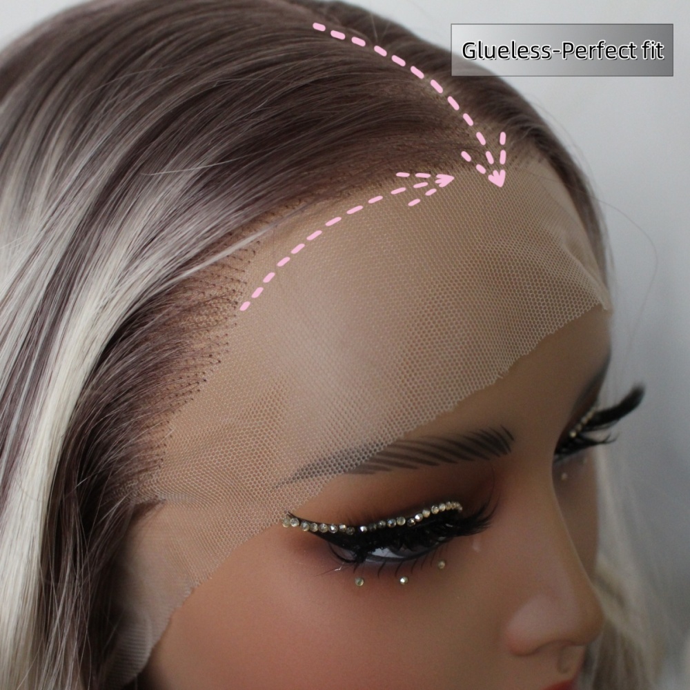 Aisom 13x6 True Glueless Wig Natural looking Wig Highlight Blonde Ombre Wave Synthetic Lace Front Wig with Realistic Hairline 18 inchs
