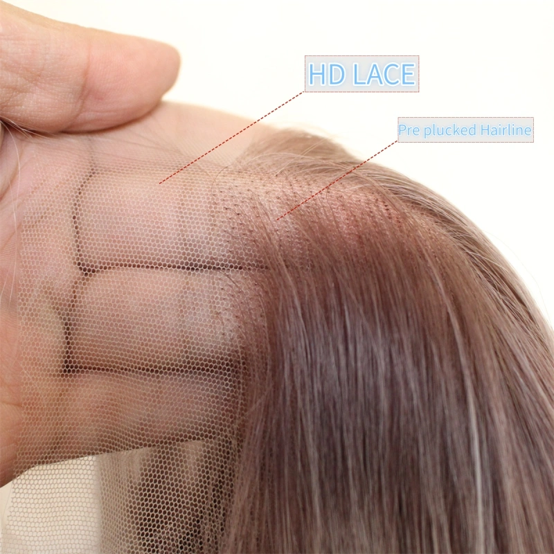 Aisom Highlight Platinum Blonde 13x6 Synthetic Lace Front Wig with Dark Brown Root Layered Straight Pre Plucked Glueless Wig for Women Middler Side Part Long Wig