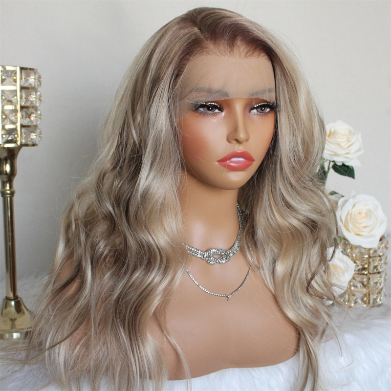 Aisom 13x6 True Glueless Wig Natural looking Wig Highlight Blonde Ombre Wave Synthetic Lace Front Wig with Realistic Hairline 18 inchs