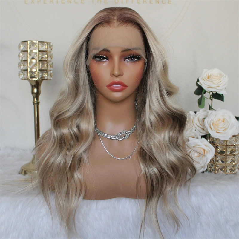 Aisom 13x6 True Glueless Wig Natural looking Wig Highlight Blonde Ombre Wave Synthetic Lace Front Wig with Realistic Hairline 18 inchs