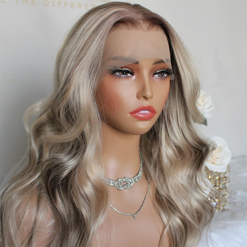 Aisom 13x6 True Glueless Wig Natural looking Wig Highlight Blonde Ombre Wave Synthetic Lace Front Wig with Realistic Hairline 18 inchs