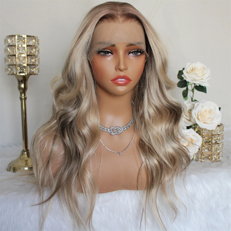 Aisom 13x6 True Glueless Wig Natural looking Wig Highlight Blonde Ombre Wave Synthetic Lace Front Wig with Realistic Hairline 18 inchs