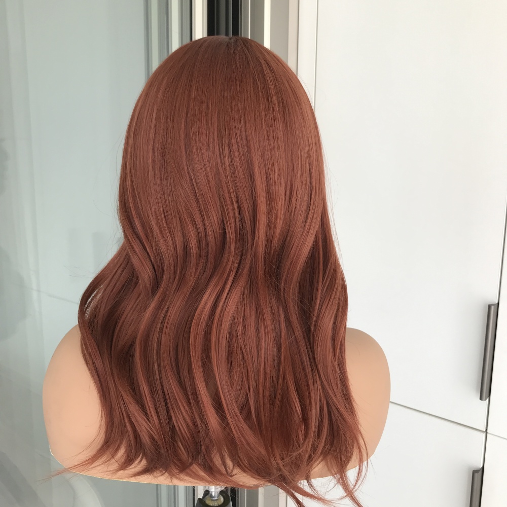 A08 by AISOM 13*6" Free Part Lace Front Wig Copper Color Synthetic Lace Wigs for Women Natural Wave 16 inches Natural Looking Heat Friendly Daily Party Use