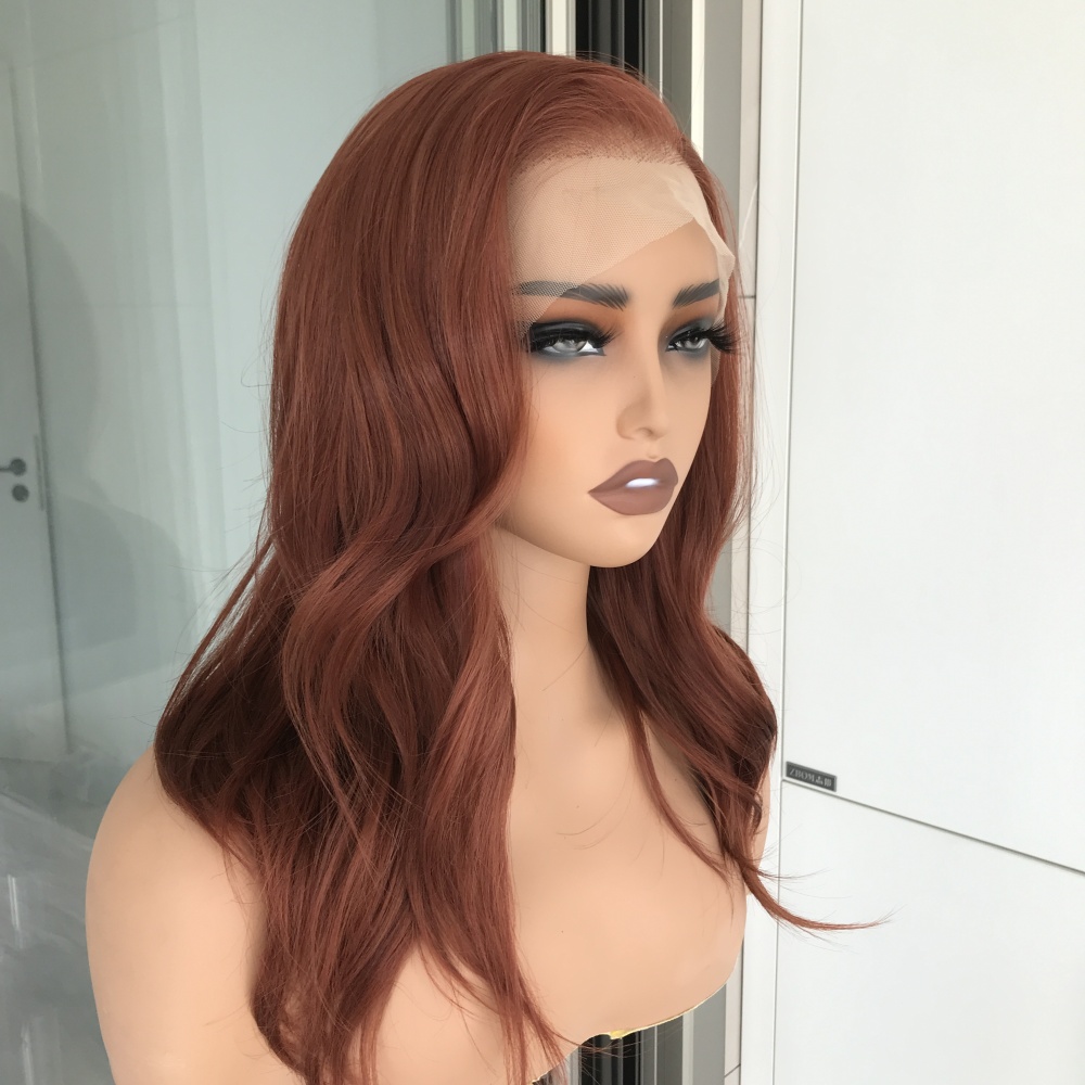 A08 by AISOM 13*6" Free Part Lace Front Wig Copper Color Synthetic Lace Wigs for Women Natural Wave 16 inches Natural Looking Heat Friendly Daily Party Use