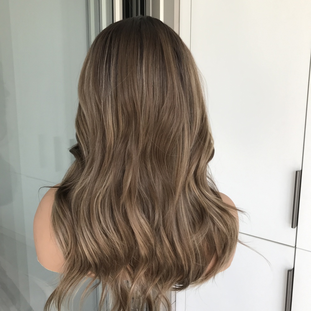 A12 by AISOM Pre Cut Brown and Blonde Blend Body Wave Glueless T Part Lace Wig Heat Friendly Synthetic Wig 18 inches Wear Go Wig