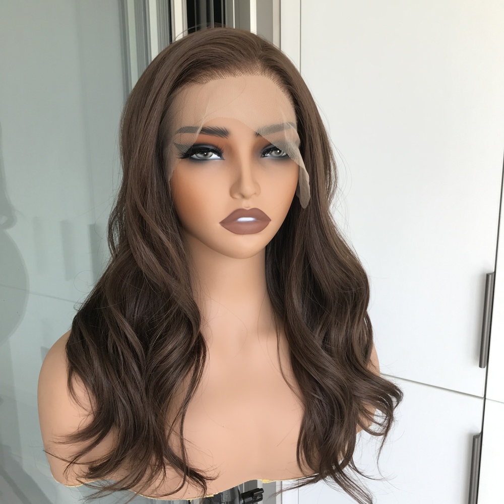 A68 by AISOM Chocolate Brown Free Part Synthetic Lace Front Wig Body Wave 18 inches Natural Hairline Heat Friendly Natural Looking Wig