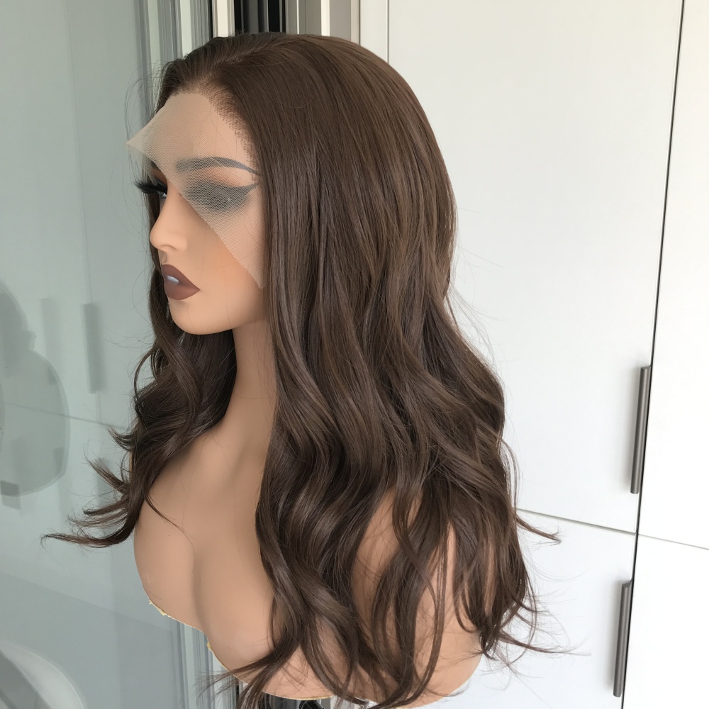 A68 by AISOM Chocolate Brown Free Part Synthetic Lace Front Wig Body Wave 18 inches Natural Hairline Heat Friendly Natural Looking Wig