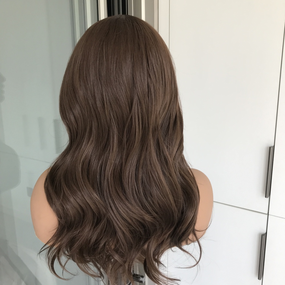 A68 by AISOM Chocolate Brown Free Part Synthetic Lace Front Wig Body Wave 18 inches Natural Hairline Heat Friendly Natural Looking Wig
