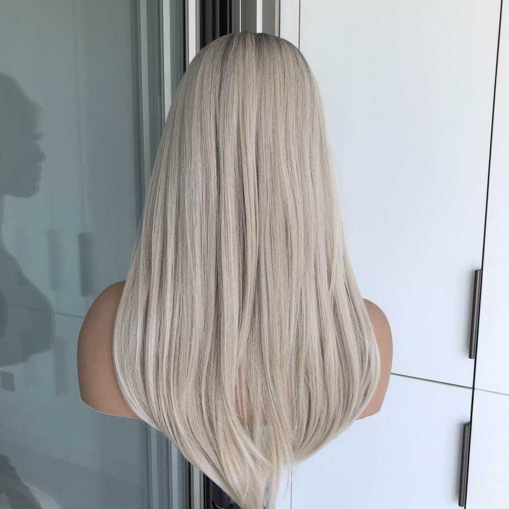 A15 by AISOM Ombre Ash Blonde Synthetic Lace Front Wig 21 inches 13*4 Free Part Glueless Natural Straight Heat Resistant Fiber Heat Friendly for Women Daily Party Use