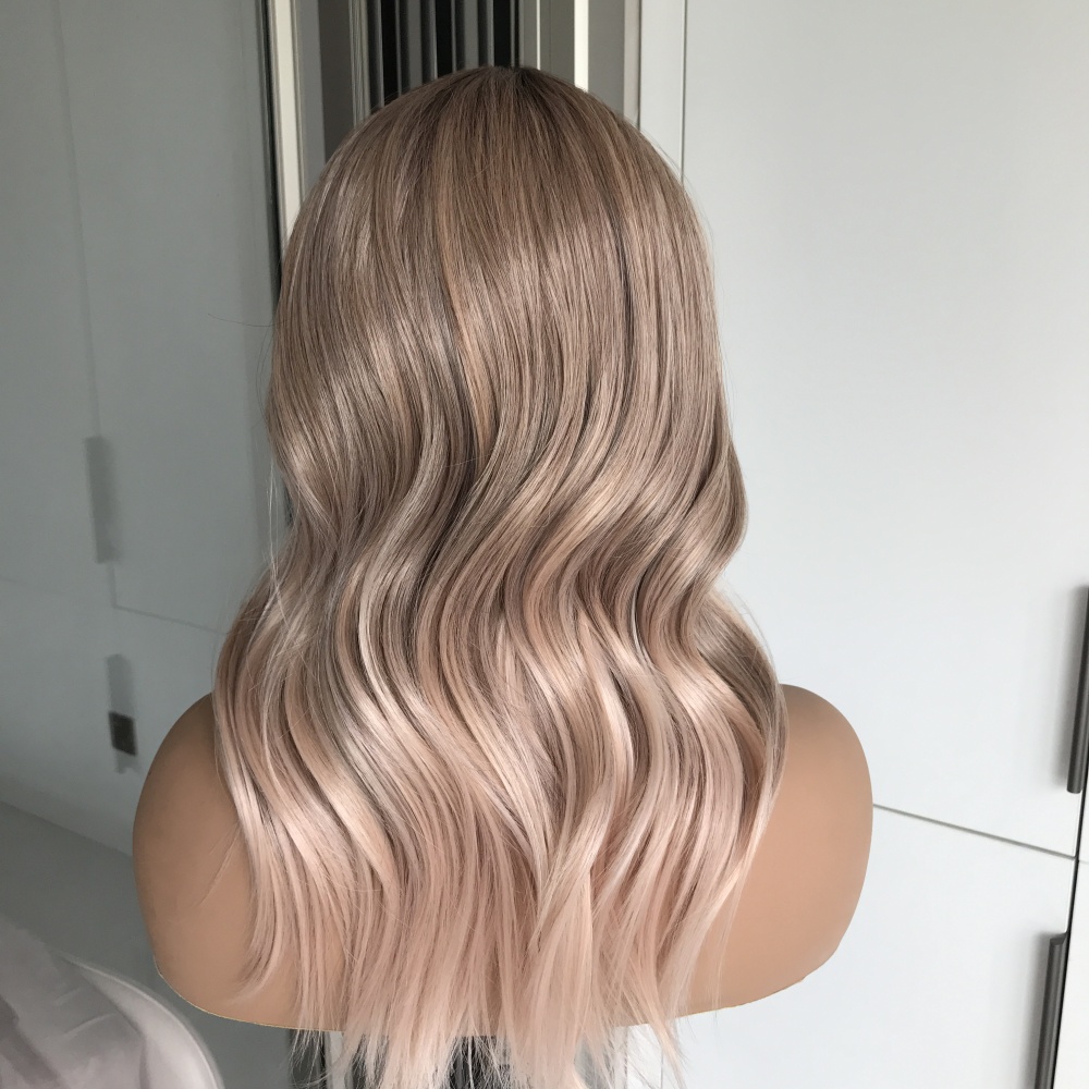 Tori by AISOM Soft Wave 16 Inches Apricot Free Part Synthetic Lace Front Wigs with Scandinavian Hairline Fashion Women Gluless Wig Low Density
