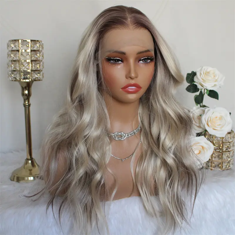 A45 by AISOM Glueless Wig Highlight Blonde 13x6 HD Lace Front Wig Body Wave Free Part 20 Inches Synthetic Lace Front Wig with Realistic Hairline