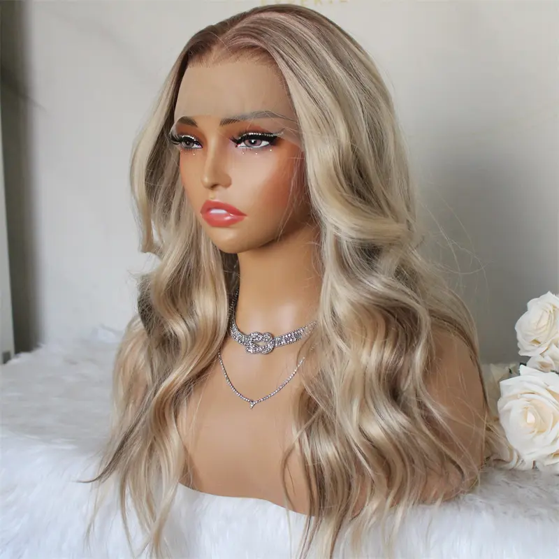 A49 by AISOM 13x6 True Glueless Wig Natural looking Wig Highlight Warm Blonde Wave Synthetic Lace Front Wig with Realistic Hairline 22 inches