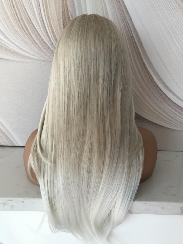 A43 by AISOM 13*6 Glueless Lace Front Wig Pre Plucked Highlight Blonde with White Tips Layered Straight Synthetic Lace Wig for Women