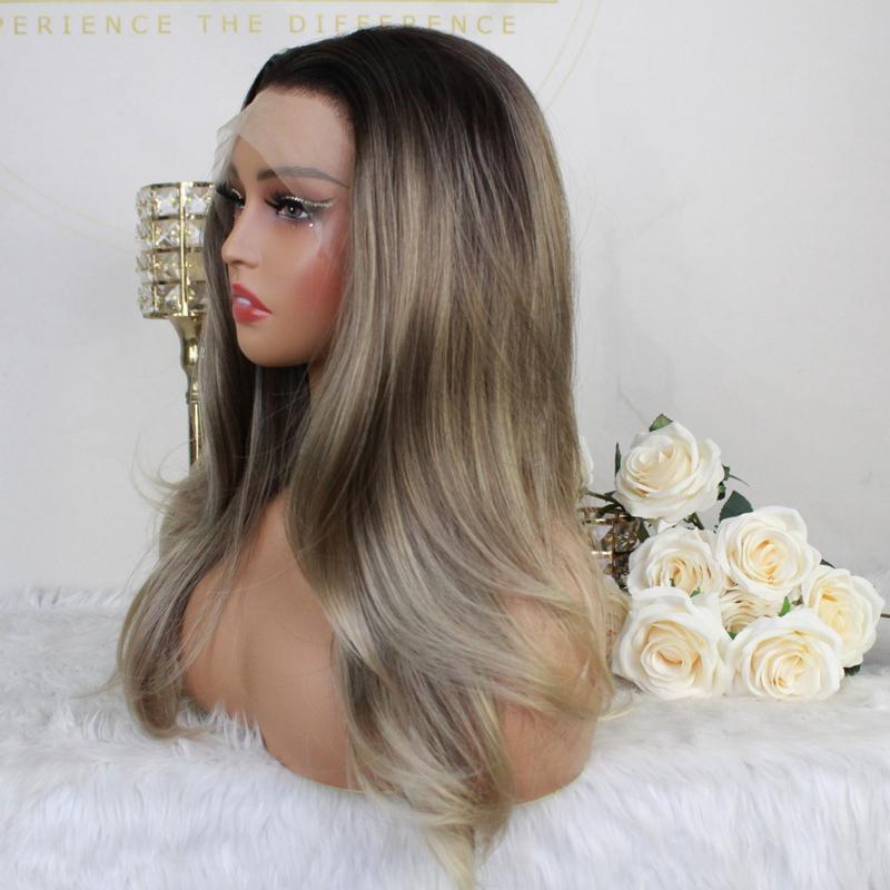 A17 by AISOM Brunette Blonde 13x4 Free Part Lace Front Women's Wig 20inch with Dark Root Heat Friendly for Daily Use,Party