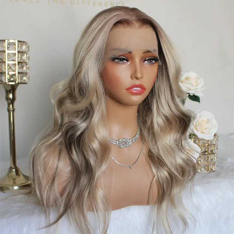 A49 by AISOM 13x6 True Glueless Wig Natural looking Wig Highlight Warm Blonde Wave Synthetic Lace Front Wig with Realistic Hairline 22 inches