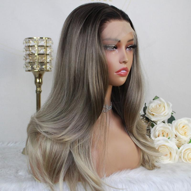 A17 by AISOM Brunette Blonde 13x4 Free Part Lace Front Women's Wig 20inch with Dark Root Heat Friendly for Daily Use,Party