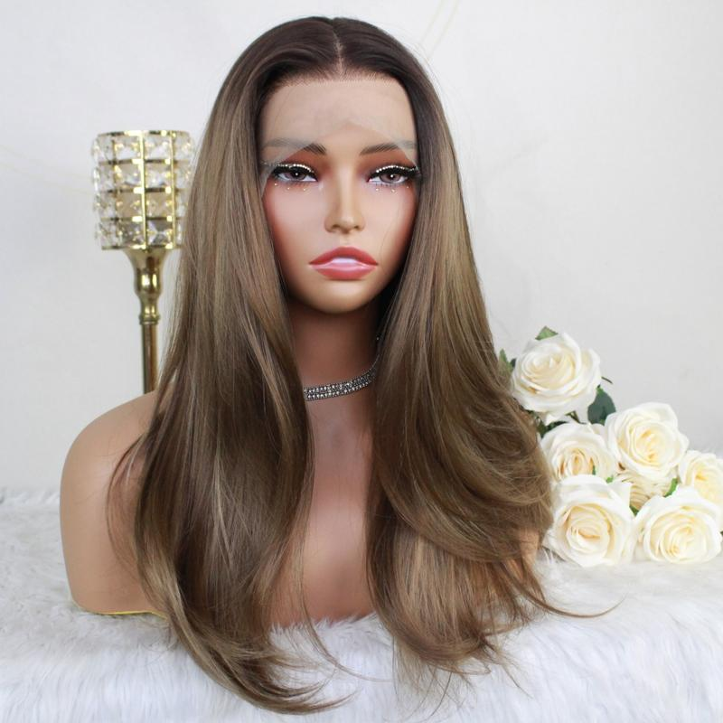 A19 by AISOM Brunette Mix Blonde Highlight Natural Straight 20 inches 13x4 Pre Plucked Free Part Lace Front Women's Wig Heat Friendly