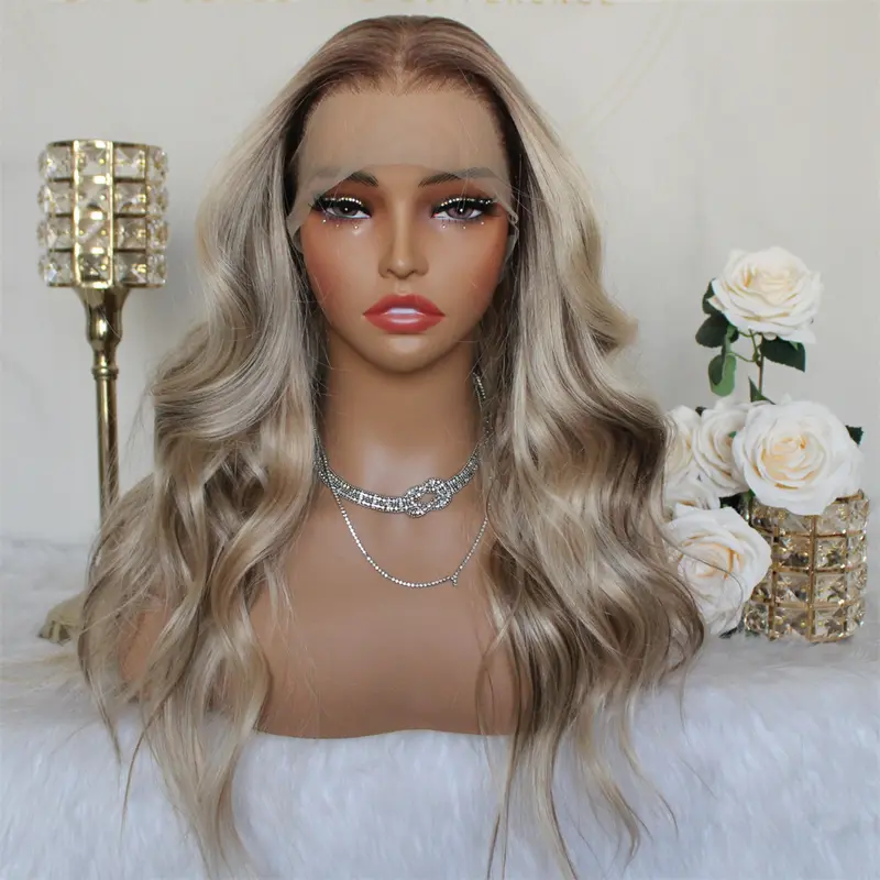 A49 by AISOM 13x6 True Glueless Wig Natural looking Wig Highlight Warm Blonde Wave Synthetic Lace Front Wig with Realistic Hairline 22 inches