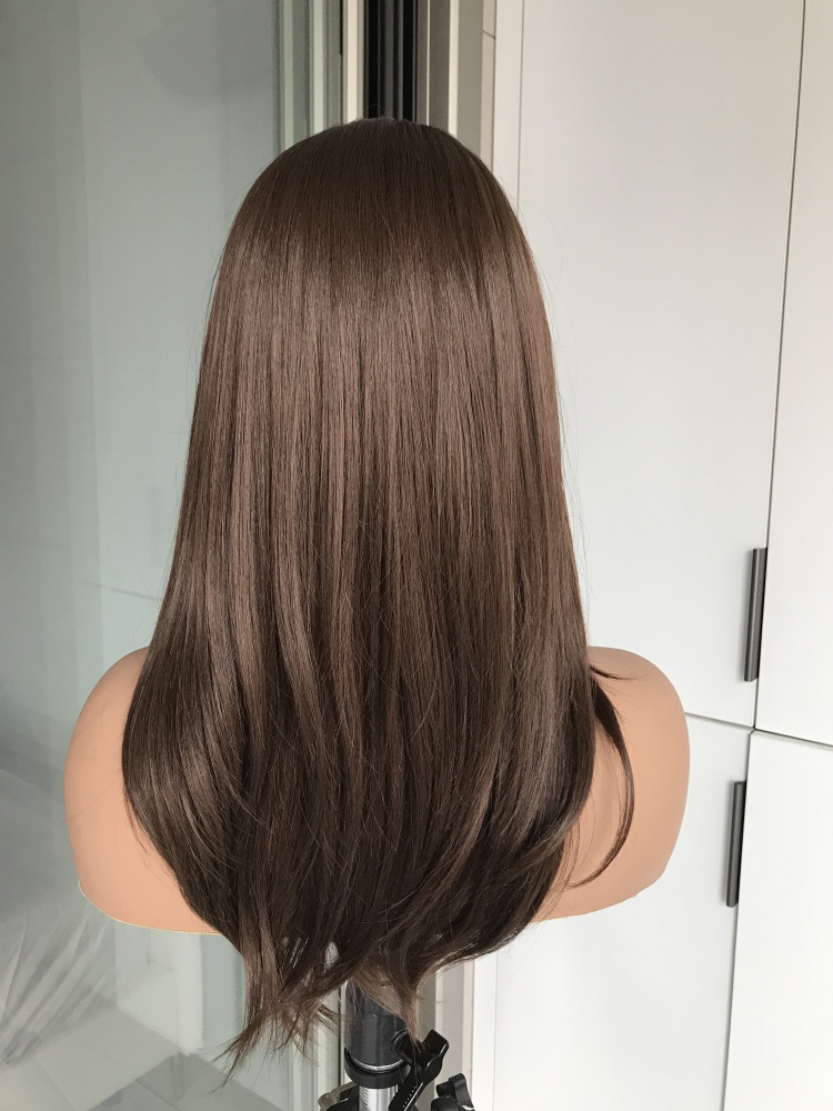 A13 by AISOM Free Part Chocolate Brown Layered Straight 13X4 Glueless Wig 17 inches Heat Friendly Synthetic Lace Wig for Women Natural Hairline Daily Wear