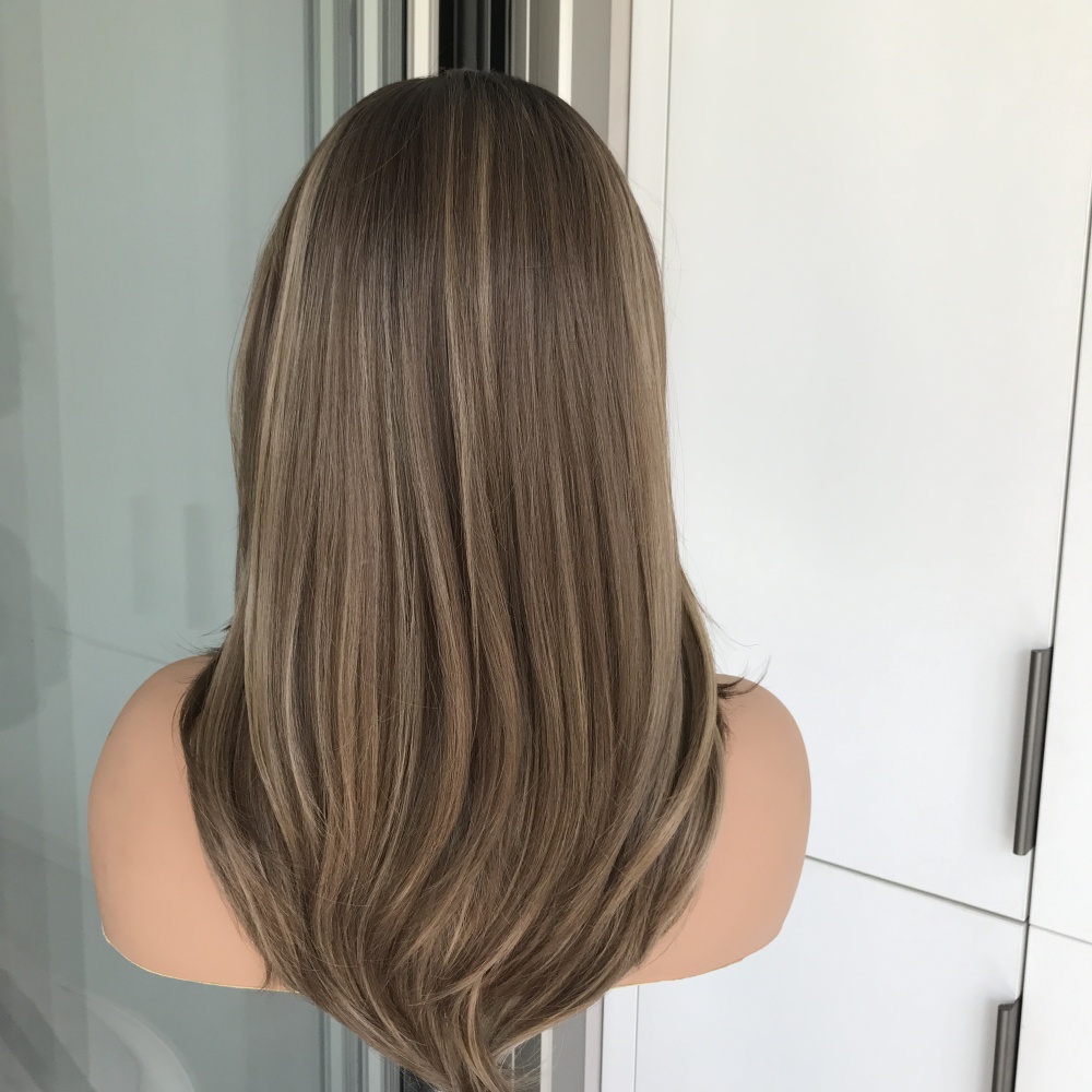 A03 by AISOM 13*4 Glueless Free Part Lace Wig Brown wig with Blonde Highlights Pre Plucked Hairline 18inches Layered Wig Heat Friendly Synthetic Wig for Women