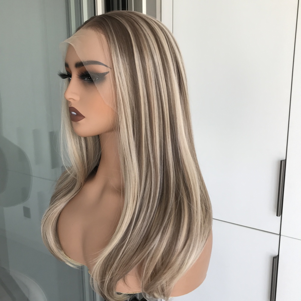 A14 by ASIOM Warm Blonde Highlight 13x4 HD Glueless Synthetic Lace Front Wig for Women Natural Straight 20" Heat Friendly Wig for Daily Use