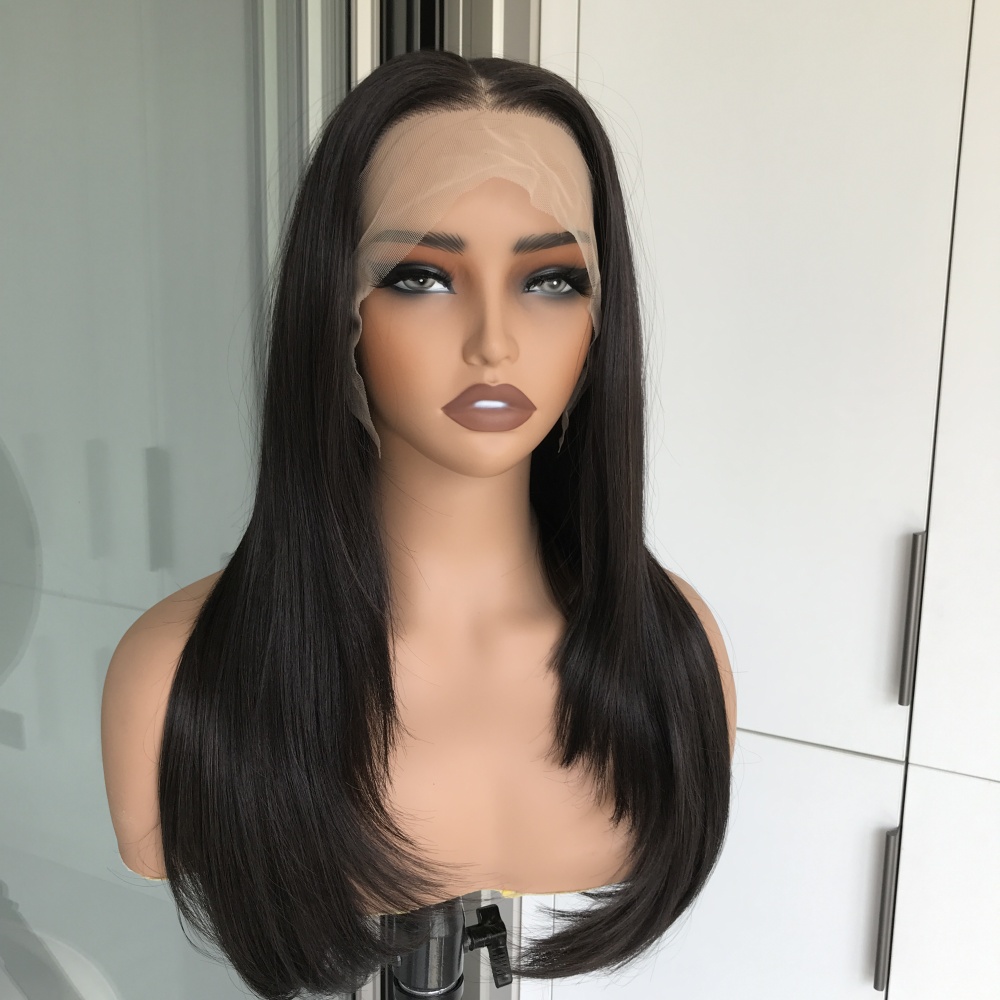 A42 by AISOM Black Layered Straight 13*6 Free Part Lace Front Wig Pre Plucked Hairline Synthetic Lace Wig for Women 22 inches Heat Friendly
