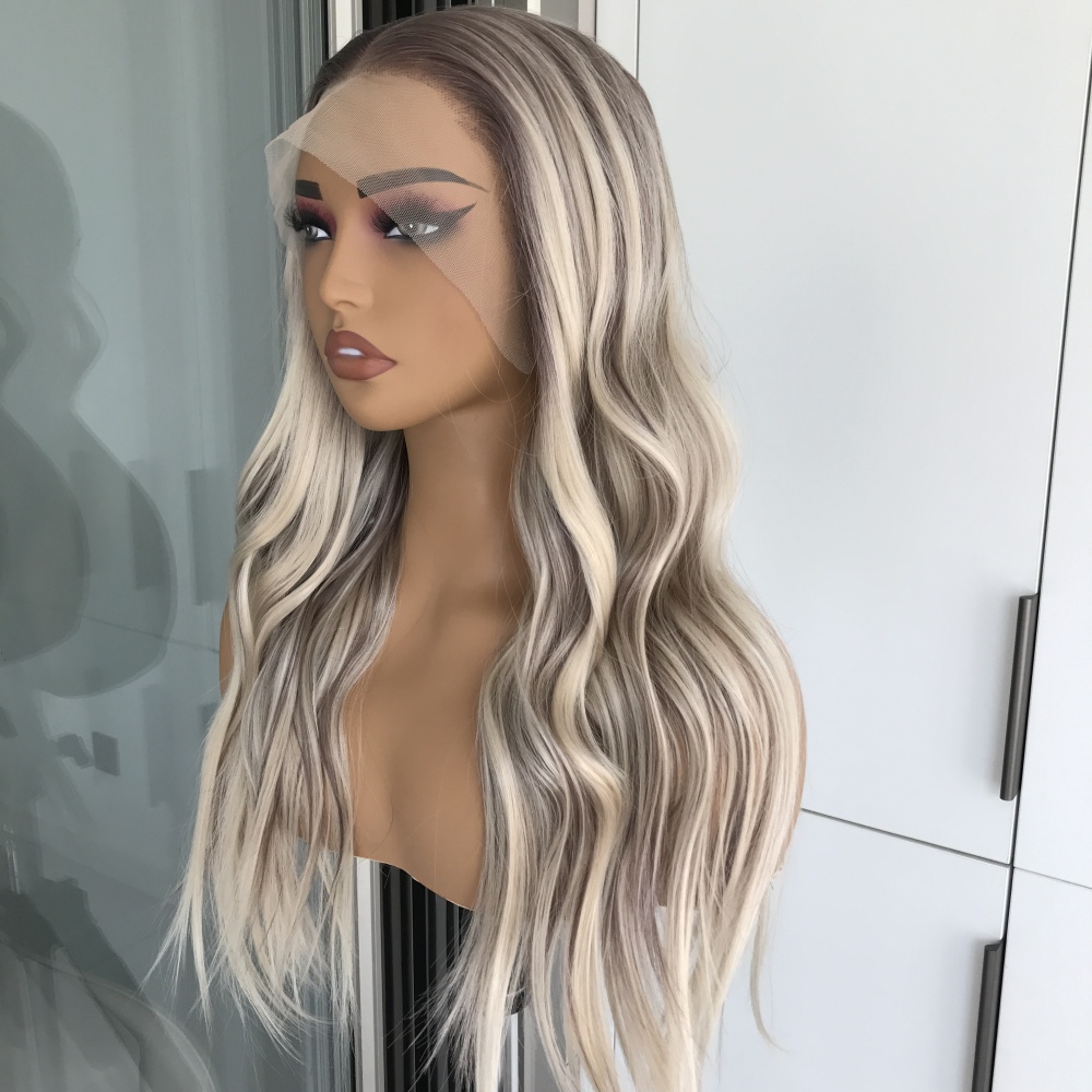 A27 by AISOM Cool Toned Ash Blonde Highlight Body Wave 20 inches T Part Pre Cut Pre Plucked Ready to Go Gluless Wig for Women Heat Friendly