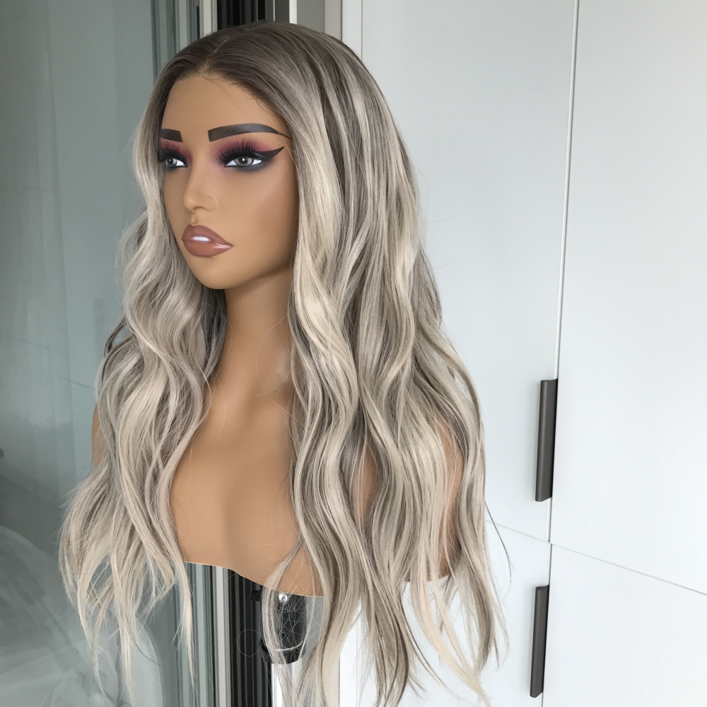 A27 by AISOM Cool Toned Ash Blonde Highlight Body Wave 20 inches T Part Pre Cut Pre Plucked Ready to Go Gluless Wig for Women Heat Friendly