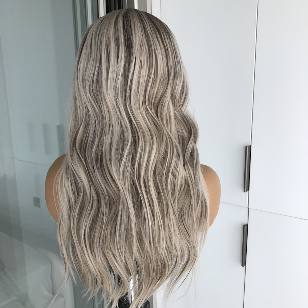 A27 by AISOM Cool Toned Ash Blonde Highlight Body Wave 20 inches T Part Pre Cut Pre Plucked Ready to Go Gluless Wig for Women Heat Friendly