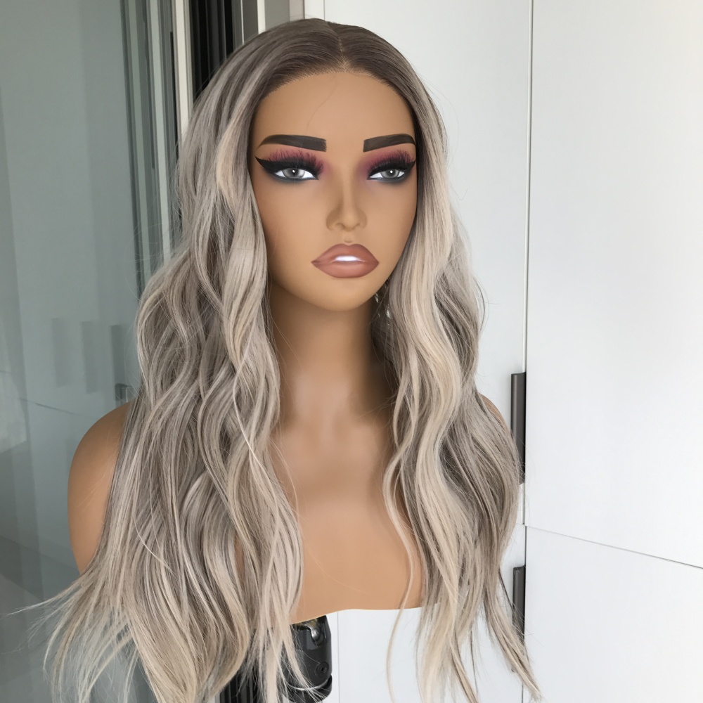 A27 by AISOM Cool Toned Ash Blonde Highlight Body Wave 20 inches T Part Pre Cut Pre Plucked Ready to Go Gluless Wig for Women Heat Friendly