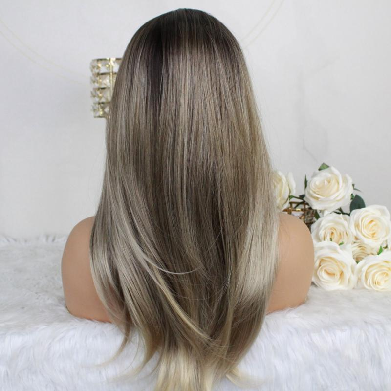A17 by AISOM Brunette Blonde 13x4 Free Part Lace Front Women's Wig 20inch with Dark Root Heat Friendly for Daily Use,Party
