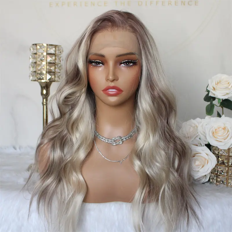 A45 by AISOM Glueless Wig Highlight Blonde 13x6 HD Lace Front Wig Body Wave Free Part 20 Inches Synthetic Lace Front Wig with Realistic Hairline