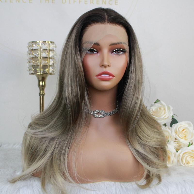A17 by AISOM Brunette Blonde 13x4 Free Part Lace Front Women's Wig 20inch with Dark Root Heat Friendly for Daily Use,Party