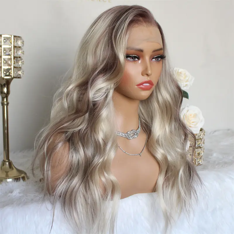 A45 by AISOM Glueless Wig Highlight Blonde 13x6 HD Lace Front Wig Body Wave Free Part 20 Inches Synthetic Lace Front Wig with Realistic Hairline