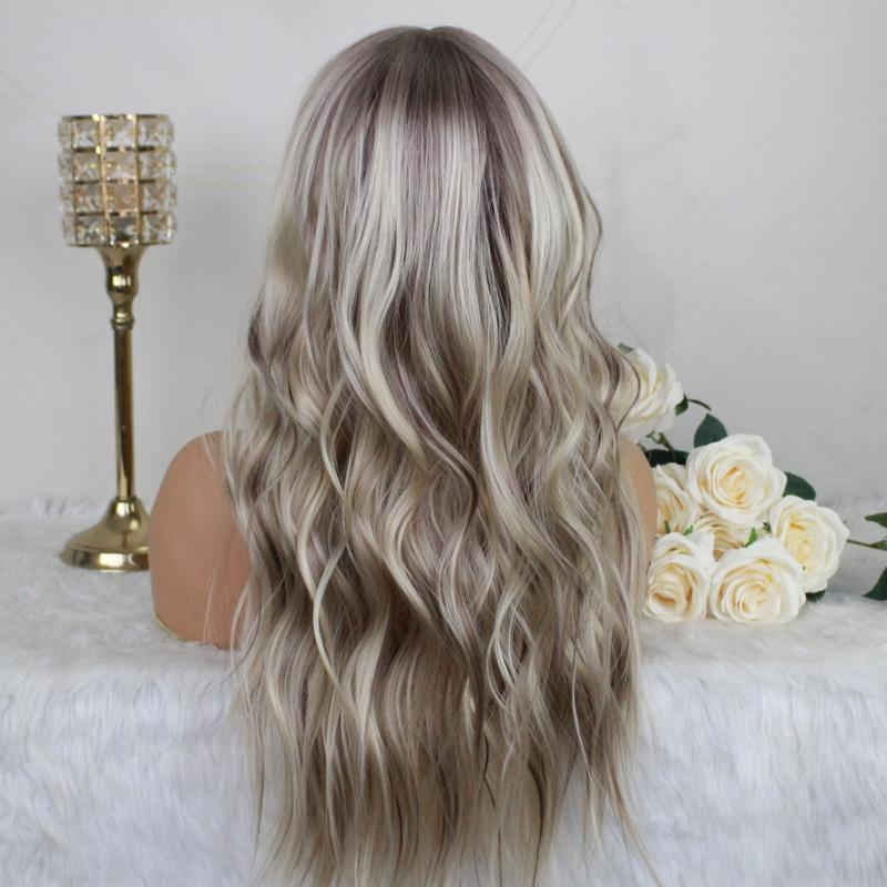 A31 by AISOM Wear to Go Pre Cut Pre Plucked T Part Glueless Wave Wig 20inches Bright Blonde mix Brown Synthetic Lace Wig for Women