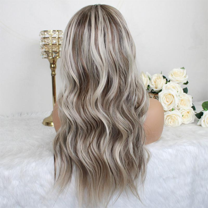 A38 by AISOM Highlight Ash Blonde 13x4 Free Part Lace Front Wig Pre Plucked Hairline 22" Wave Women's Wig Heat Friendly Fiber Low Density