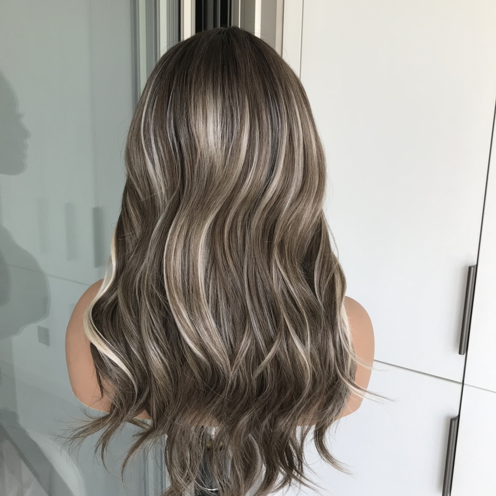 A64 by AISOM Pre Cut Brunette Blonde Highlights Body Wave 18 inches T Part Wear and Go Glueless Wig Heat Friendly Synthetic Lace Front Wig for Daily Part Use