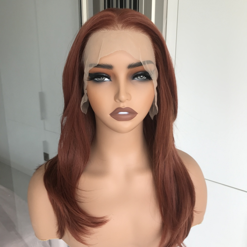 A73 by AISOM Copper Layered Straight 13x6 Luxe Free Part Lace Front Wig Heat Friendly Synthetic Wig 18 Inches Pre Plucked Low Density