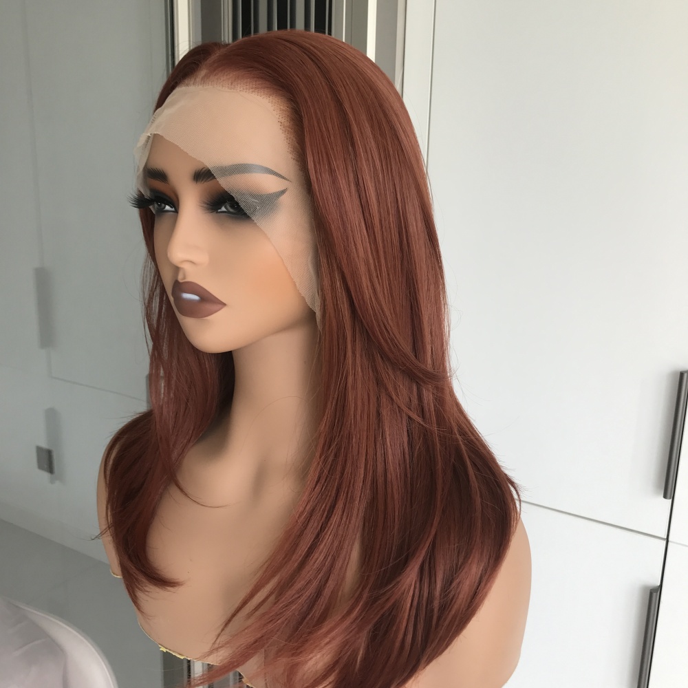 A73 by AISOM Copper Layered Straight 13x6 Luxe Free Part Lace Front Wig Heat Friendly Synthetic Wig 18 Inches Pre Plucked Low Density