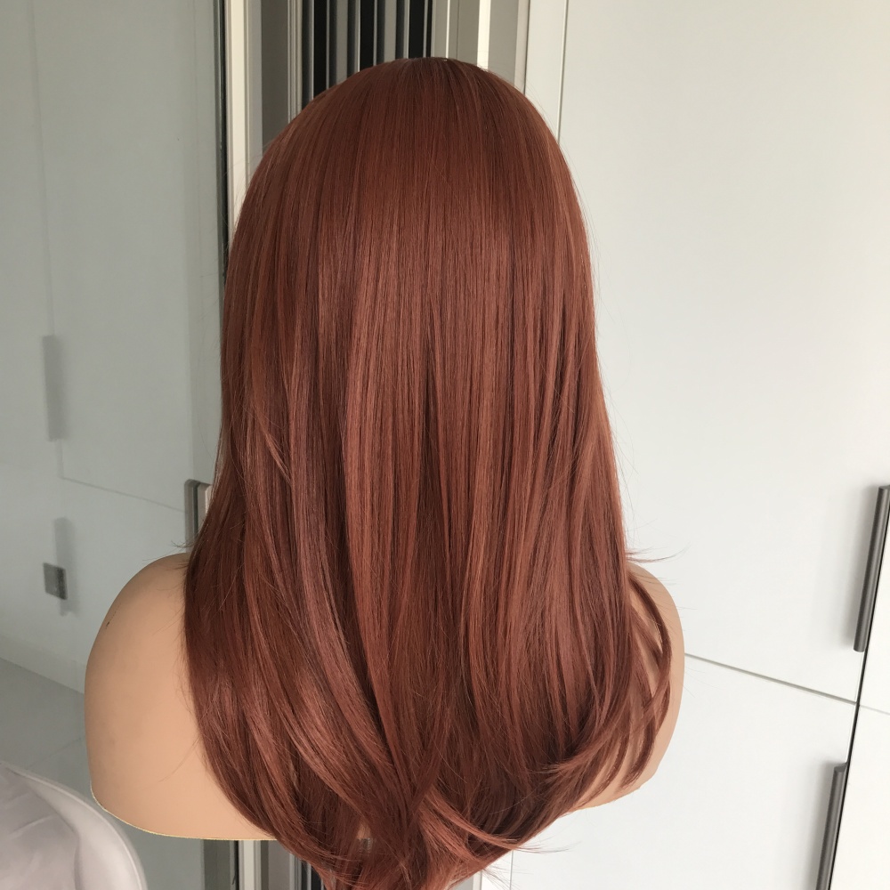 A73 by AISOM Copper Layered Straight 13x6 Luxe Free Part Lace Front Wig Heat Friendly Synthetic Wig 18 Inches Pre Plucked Low Density