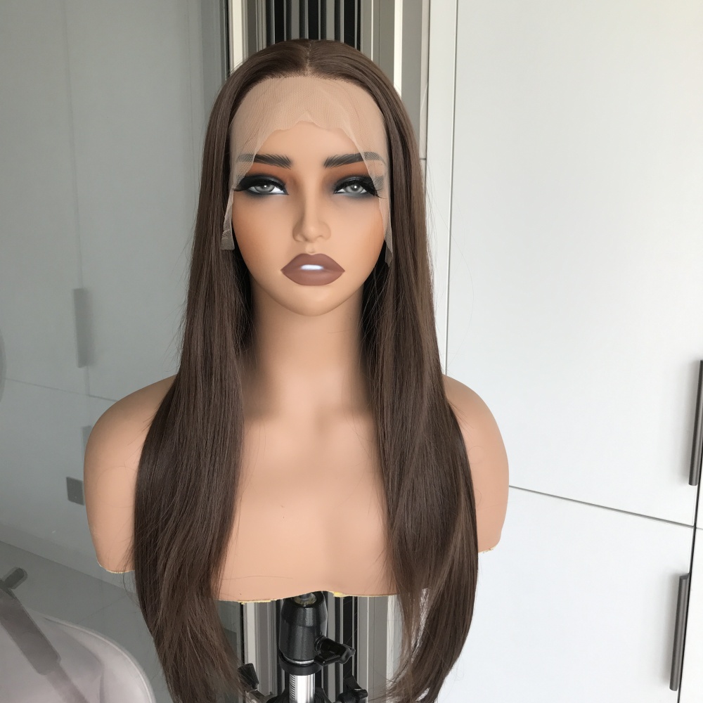 A69 by AISOM Chocolate Brown Long Straight Wig 26 Inches Free Part Lace Front Wig Daily Use