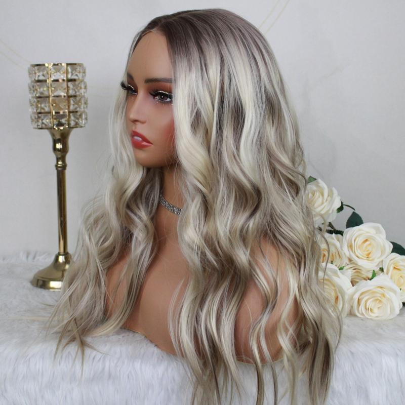 A31 by AISOM Wear to Go Pre Cut Pre Plucked T Part Glueless Wave Wig 20inches Bright Blonde mix Brown Synthetic Lace Wig for Women