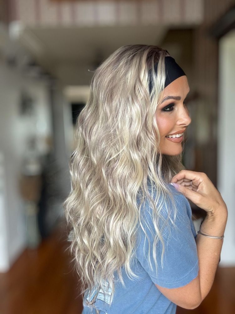 Maya by AISOM Water Wave Highlight Blonde Headband Wig for Women Heat Friendly Synthetic Wig 18 Inches Low Density Wear Go Wig